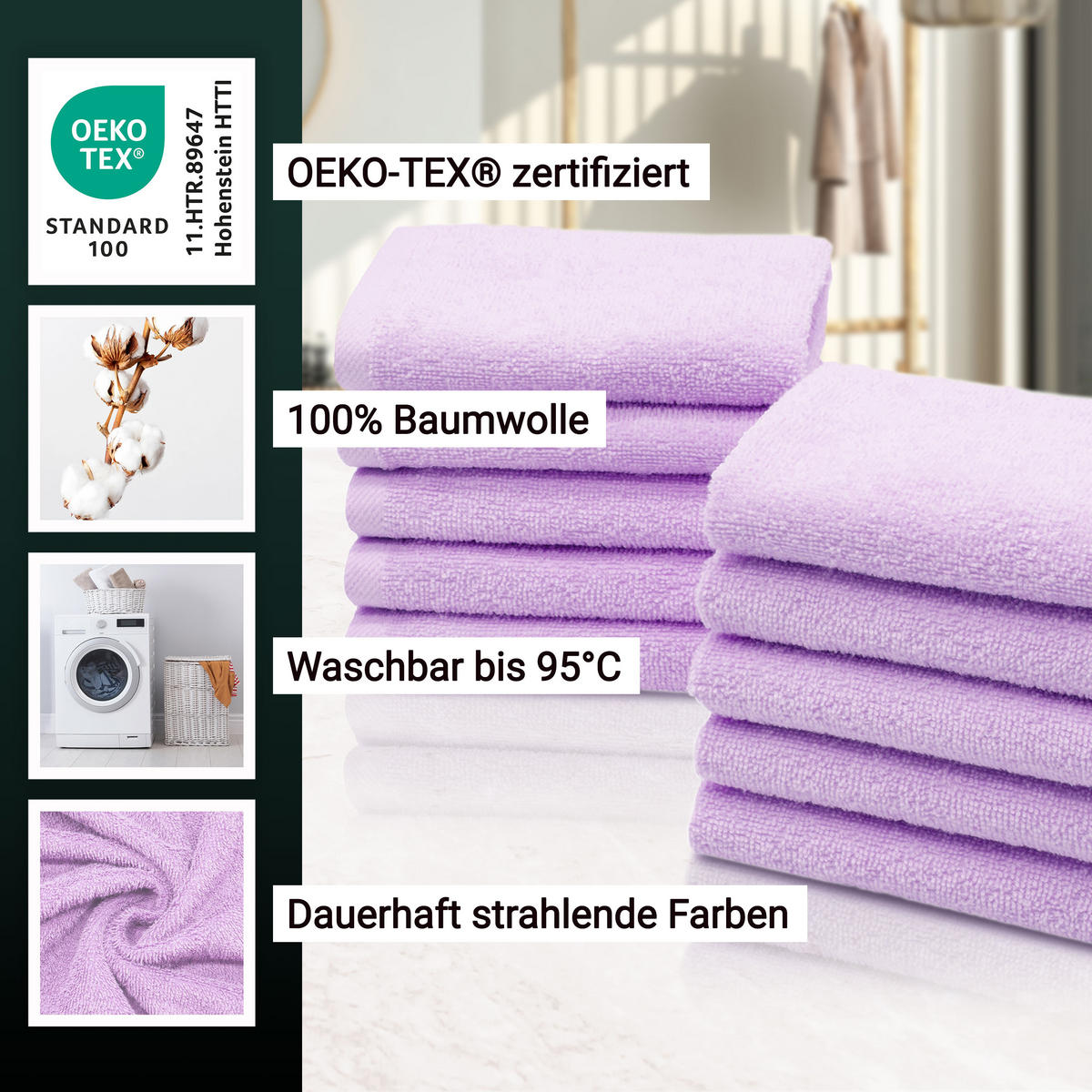 SEIFTÜCHER, 10er-Set, 30x30 cm, 100% Baumwolle, Lila - Flieder, Textil (30/30cm) - Zollner