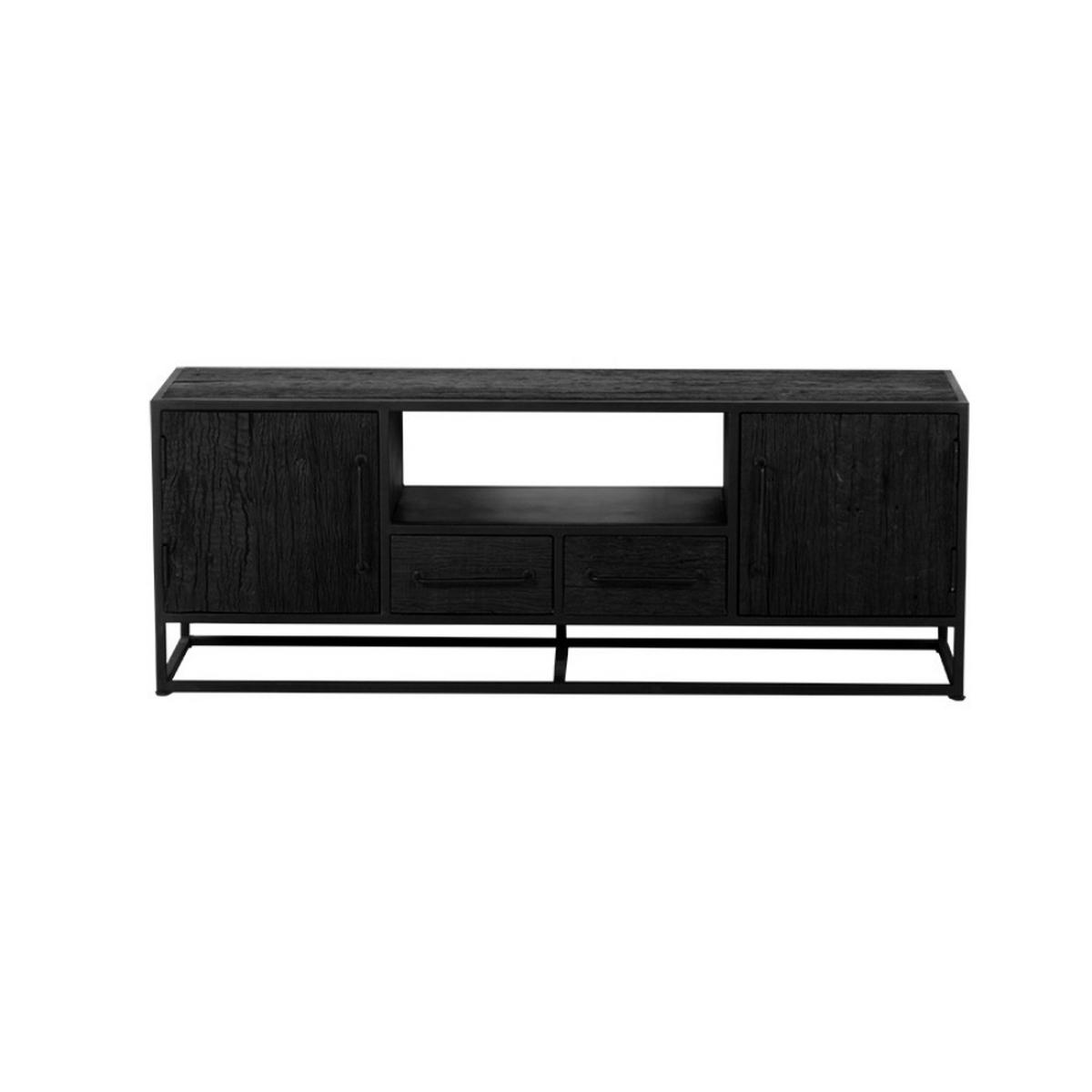 TV-SCHRANK aus Mangoholz, schwarz - Schwarz, Holz (150/55/40cm) - Giga Meubel