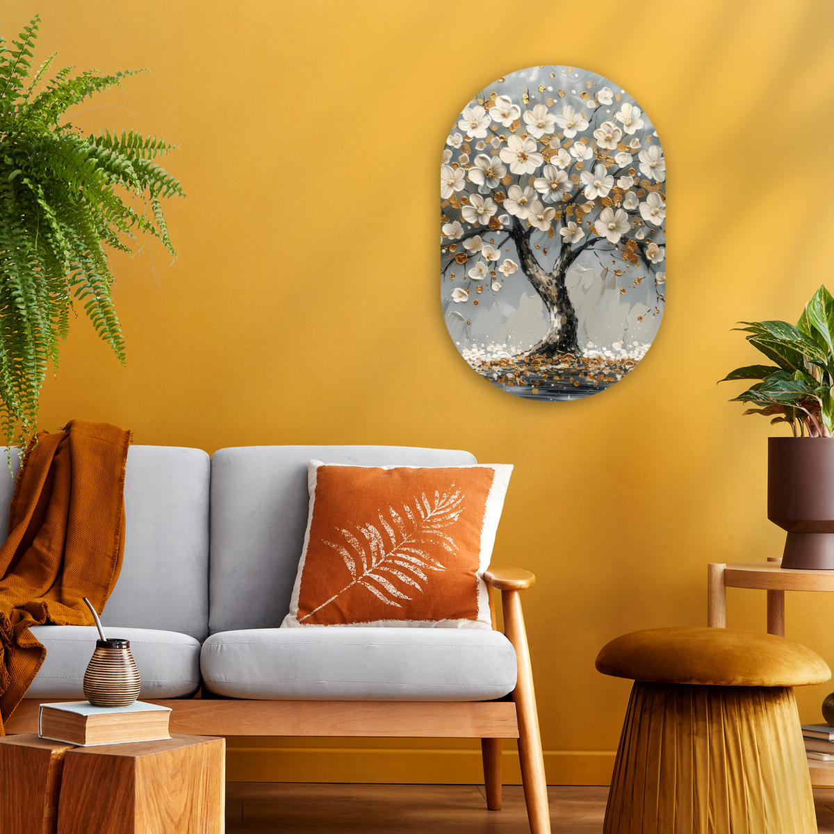 WANDBILD Baum - Gold - Blumen - Abstrakt - Kunst 40x60 cm - Goldfarben, Kunststoff (40/60cm) - MuchoWow
