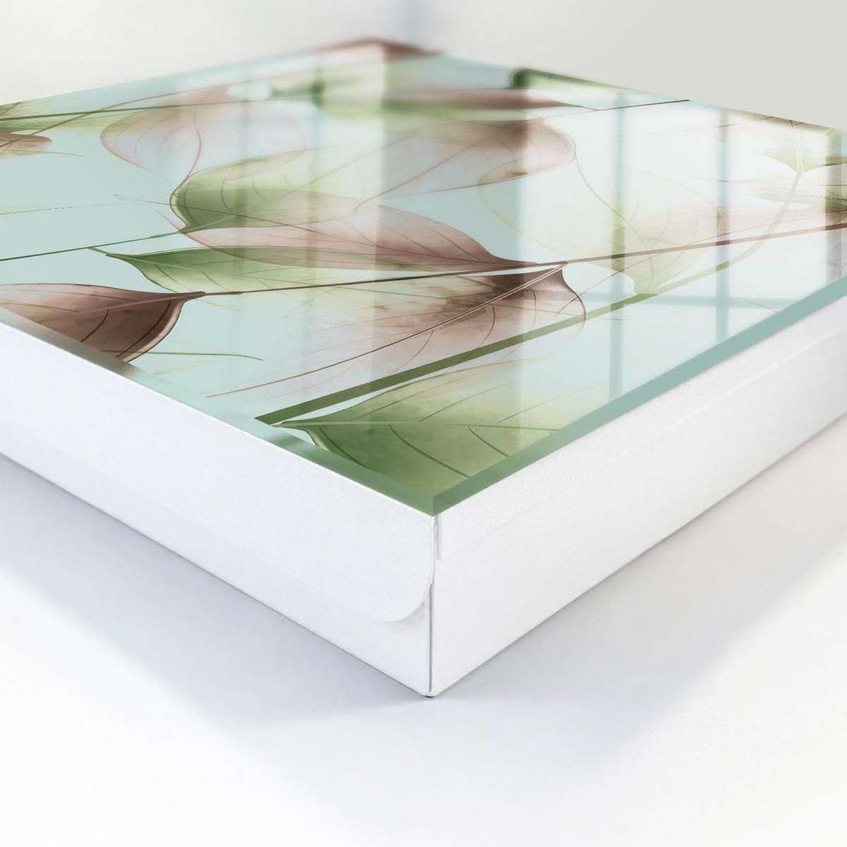 SCHLÜSSELBOX Weiß 30x30 cm – Türöffnung nach rechts - Blätter der Natur - Grün, Metall (30/30/5cm) - TULUP