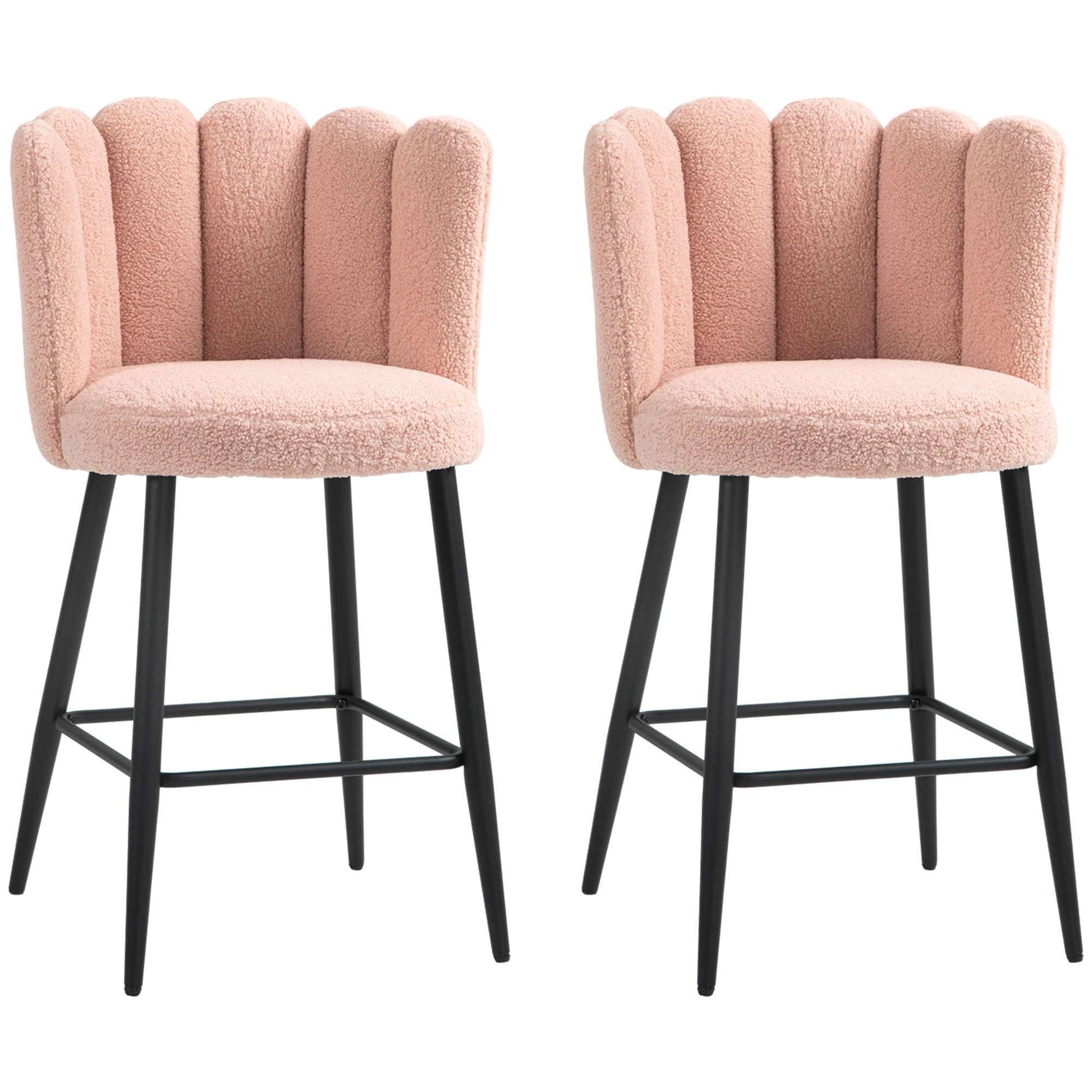 BARHOCKER 2er-Set DE-14780 gepolstert mit Boucle-Bezug & Fußstütze Rosa - Pink, Metall (52/93/53cm) - ComfortXL