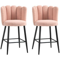 BARHOCKER 2er-Set DE-14780 gepolstert mit Boucle-Bezug & Fußstütze Rosa - Pink, Metall (52/93/53cm) - ComfortXL