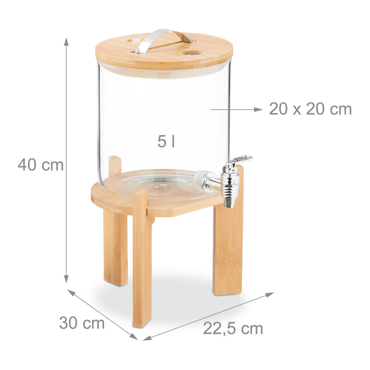 GETRÄNKESPENDER - Multicolor, Glas/Holz (5L) - Relaxdays