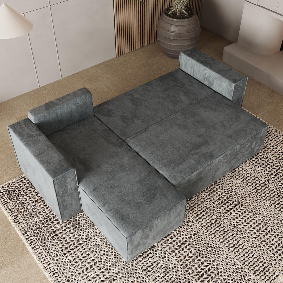 ROHOVÁ SEDAČKA RAVELO šedá - šedá, dřevo/textil (240/140cm) - MASSENO