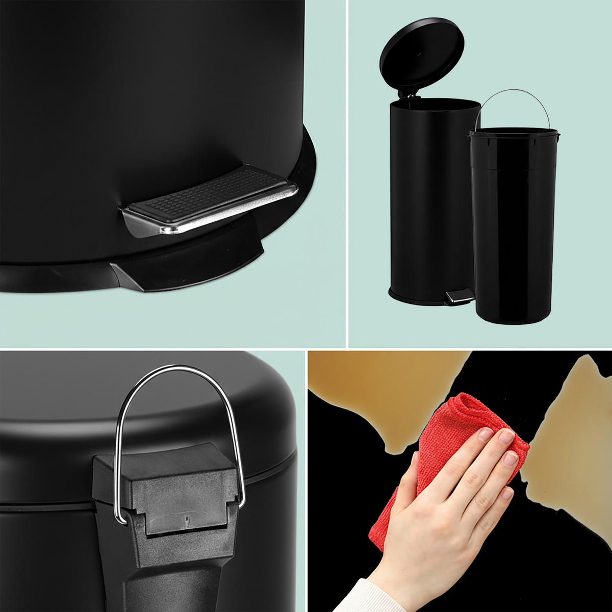 KOŠ na odpad - čierna, kov/plast (33/68/29cm) - Relaxdays