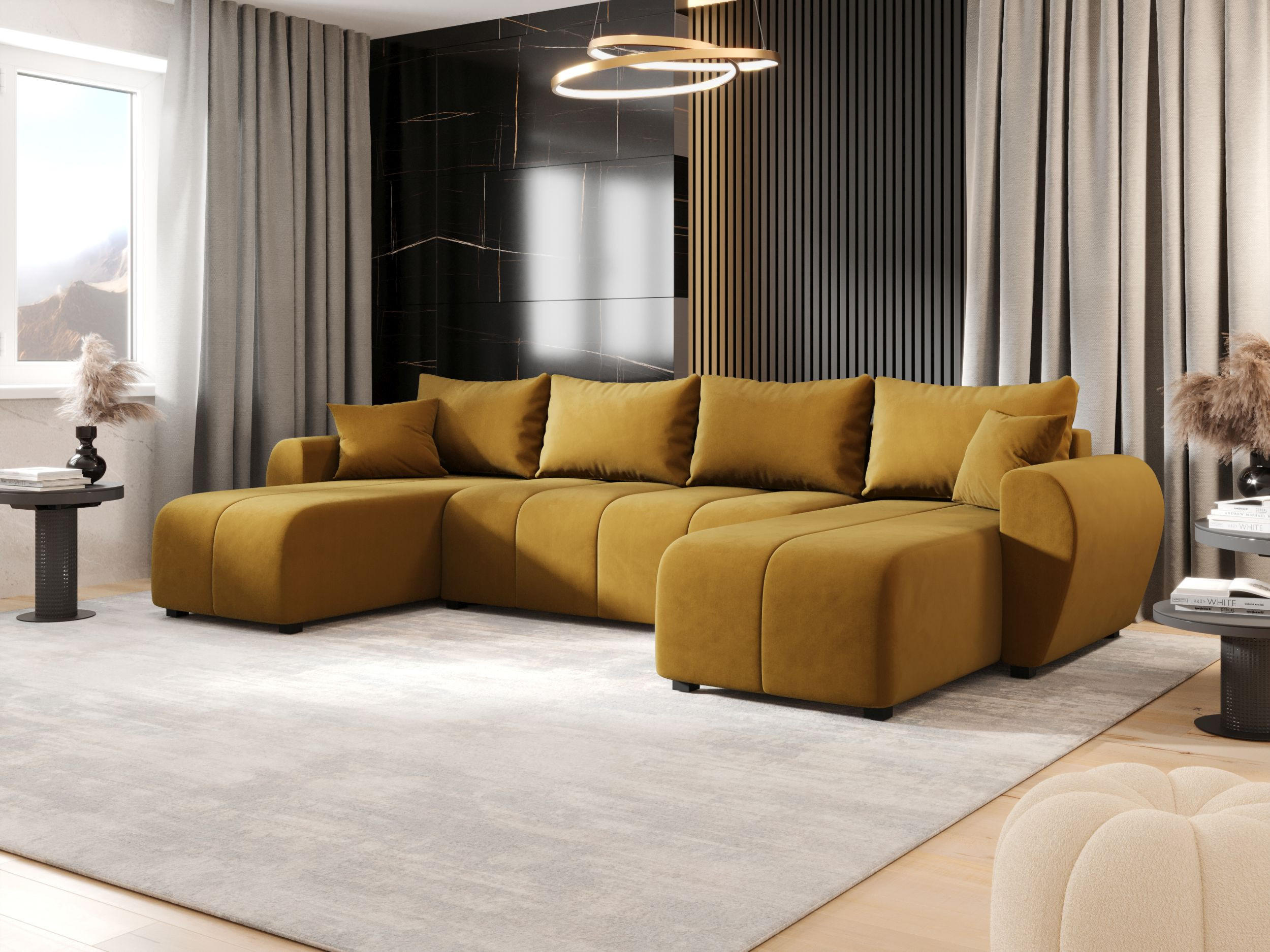 WOHNLANDSCHAFT MOLISA U Itaka 33 mit Schlaffunktion - Currygelb, Textil (303/82/208cm) - Bedante