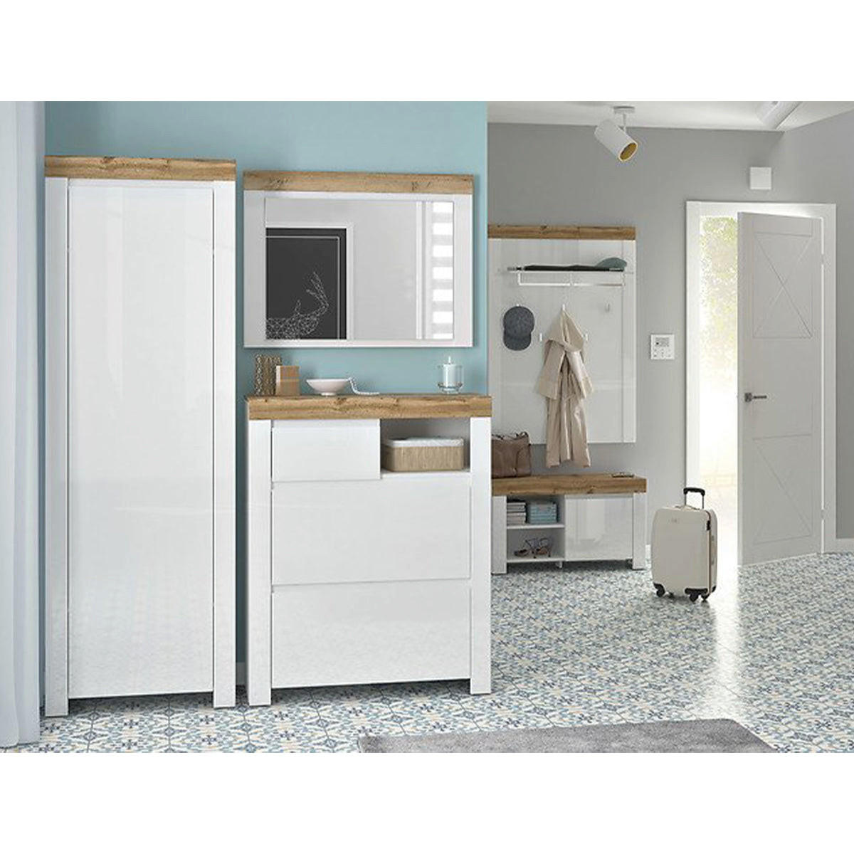 VITRINA Hella Bela in les - bela, leseni material (68/203/37cm) - Petits-meubles