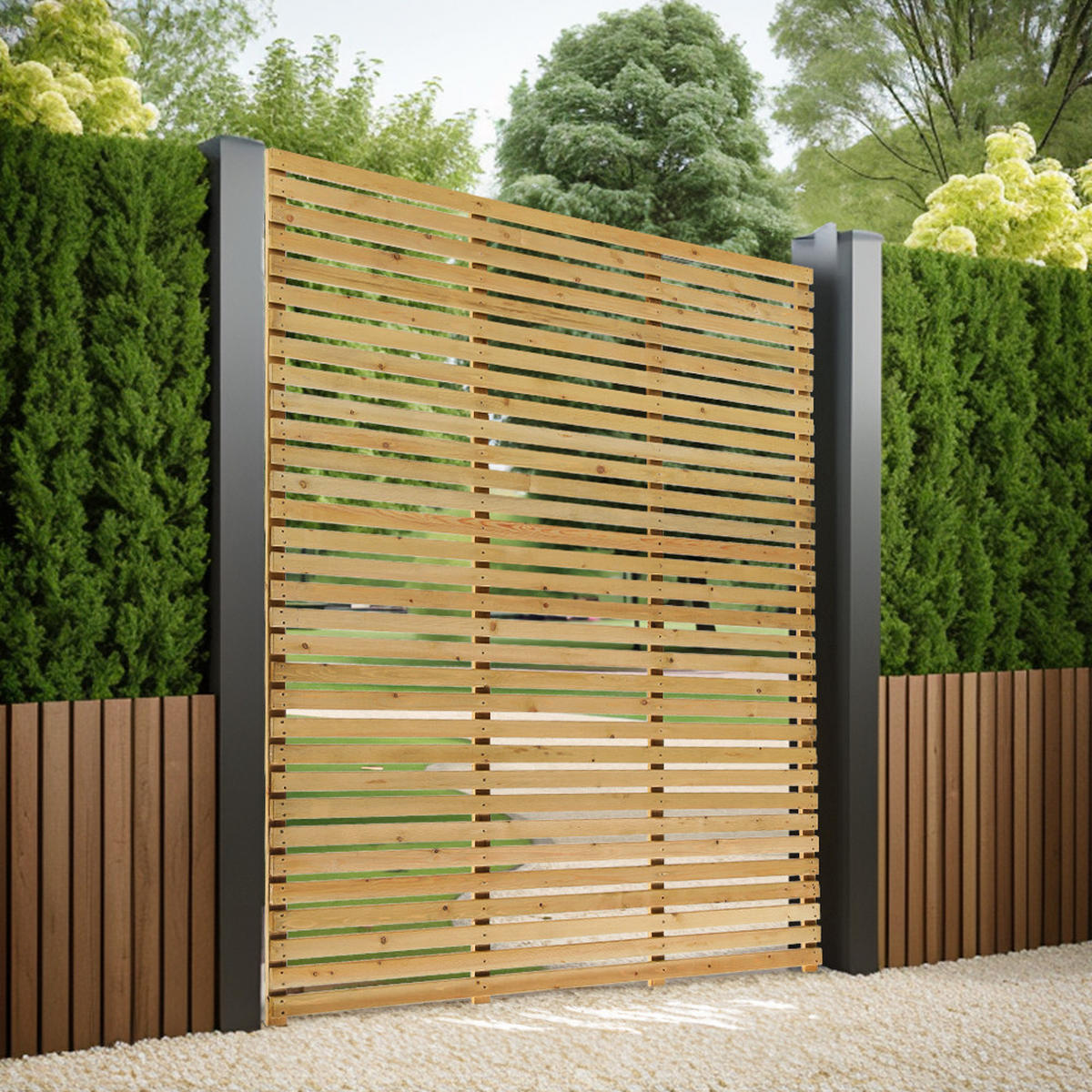 SICHTSCHUTZZAUN aus Kiefernholz in Holzfarbig Lamellen Design pflegeleicht Wasserbasierte Einfache Montage 180x210 cm 29,4 kg - Gelb, Holz (4.5/210cm) - Livingandhome
