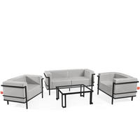 GARTENLOUNGE-SET TRIGLO 4-tlg., 1x Tisch, 2x Sessel, 1x Sofa 2-Sitzer, Modern, Dunkelgrau - Dunkelgrau/Weiß, Glas/Textil - KONSIMO®