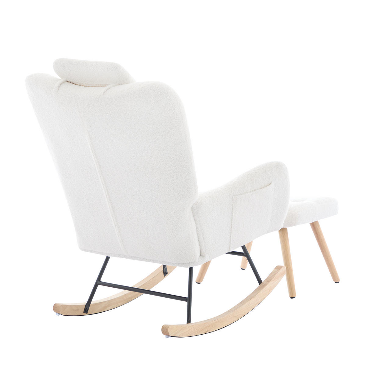 SCHAUKELSTUHL 73x92x102 mit Hocker, Teddy-Stoff, weiß - Weiß, Textil (92/102/73cm) - Luhomfu