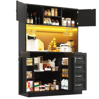 BUFFETSCHRANK 120/40/188 cm schwarz aus MDF mit LED-Beleuchtung - Schwarz, Holzwerkstoff (120/188/40cm) - OKWISH