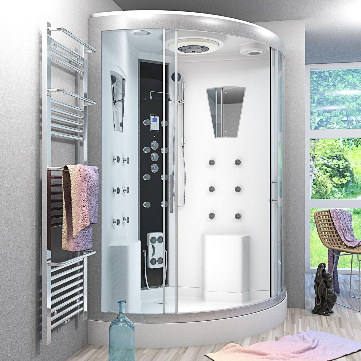 DAMPFDUSCHE Duschkabine D26-TH-EA 130x130 cm - Weiß, Glas/Kunststoff (130/130/220cm) - AcquaVapore by Sandra Jentho