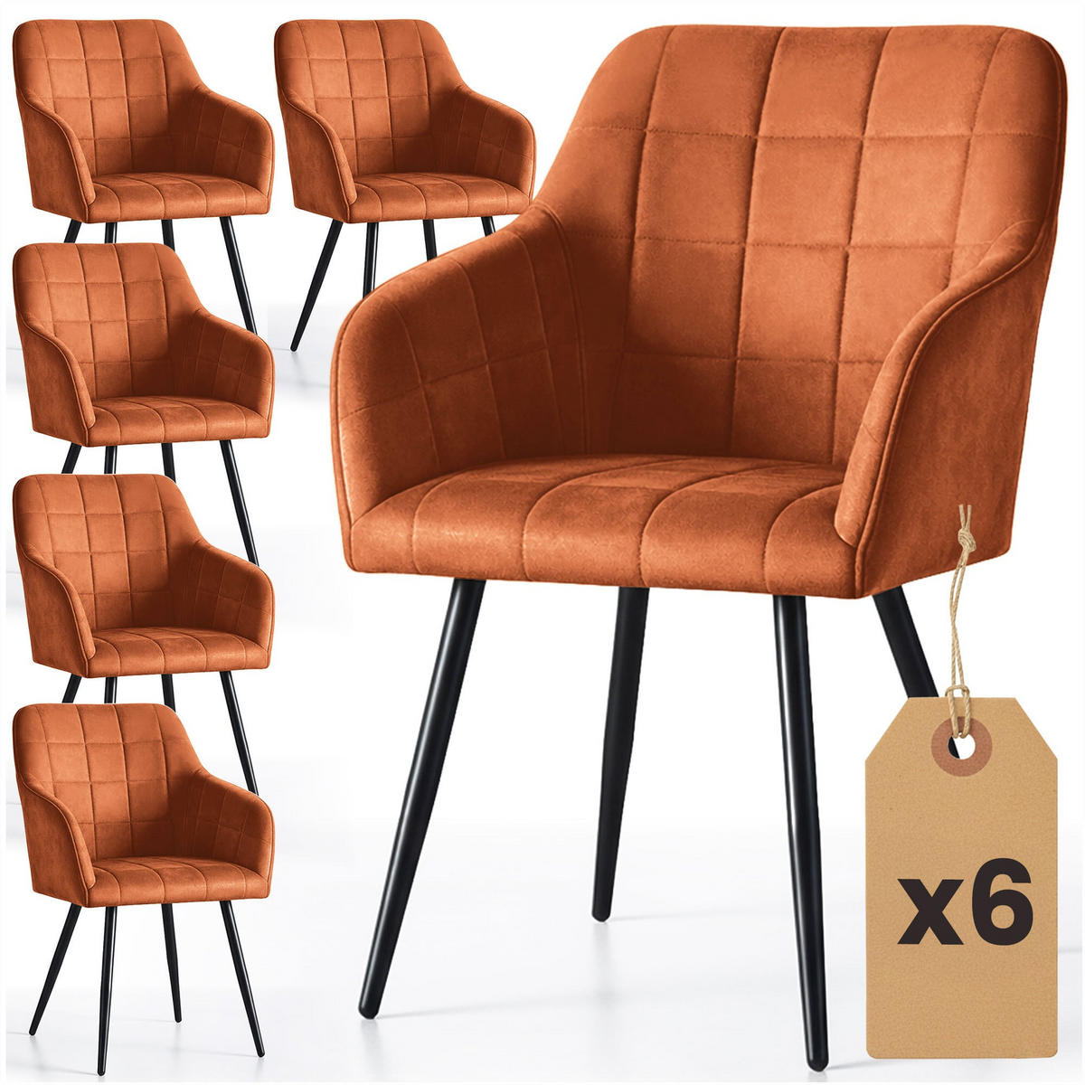 POLSTERSTUHL 6er Set, Metallbeine Bronze, Schwarz 54/82/58 - Schwarz, Textil (54/82/58cm) - RAUMHIRSCH FURNITURE