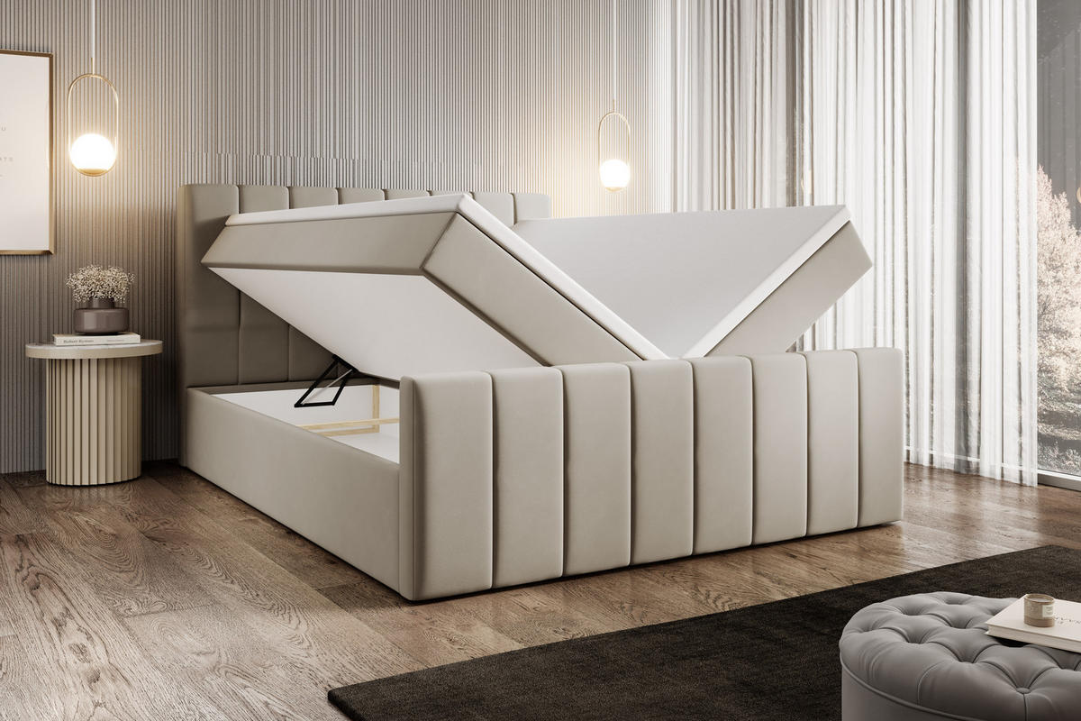 BOXBETT M1 120x200 cm Magic Velvet Bettkasten + Topper - Beige, Holz/Textil (120/200cm) - Comfortic