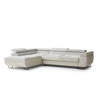ECKSOFA Concord Beige grau Chenille-Stoff - Links Seite - Greige/Schwarz, Holz/Holzwerkstoff (203/277cm) - Maison de Reve