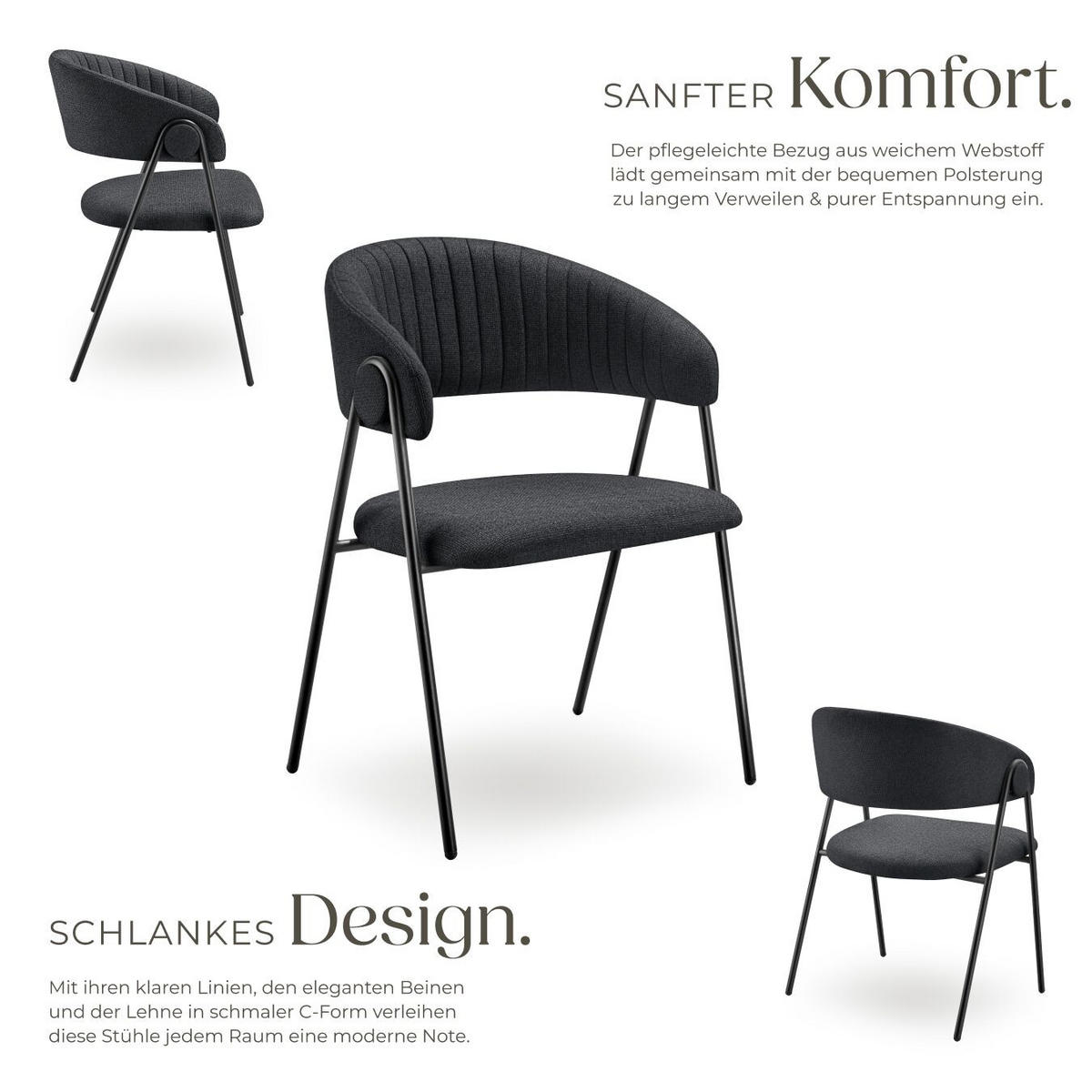 ARMLEHNSTUHL 2er Set Bedano 60 x 58 x 85 cm schwarz - Schwarz, Kunststoff (60/85/58cm) - tectake