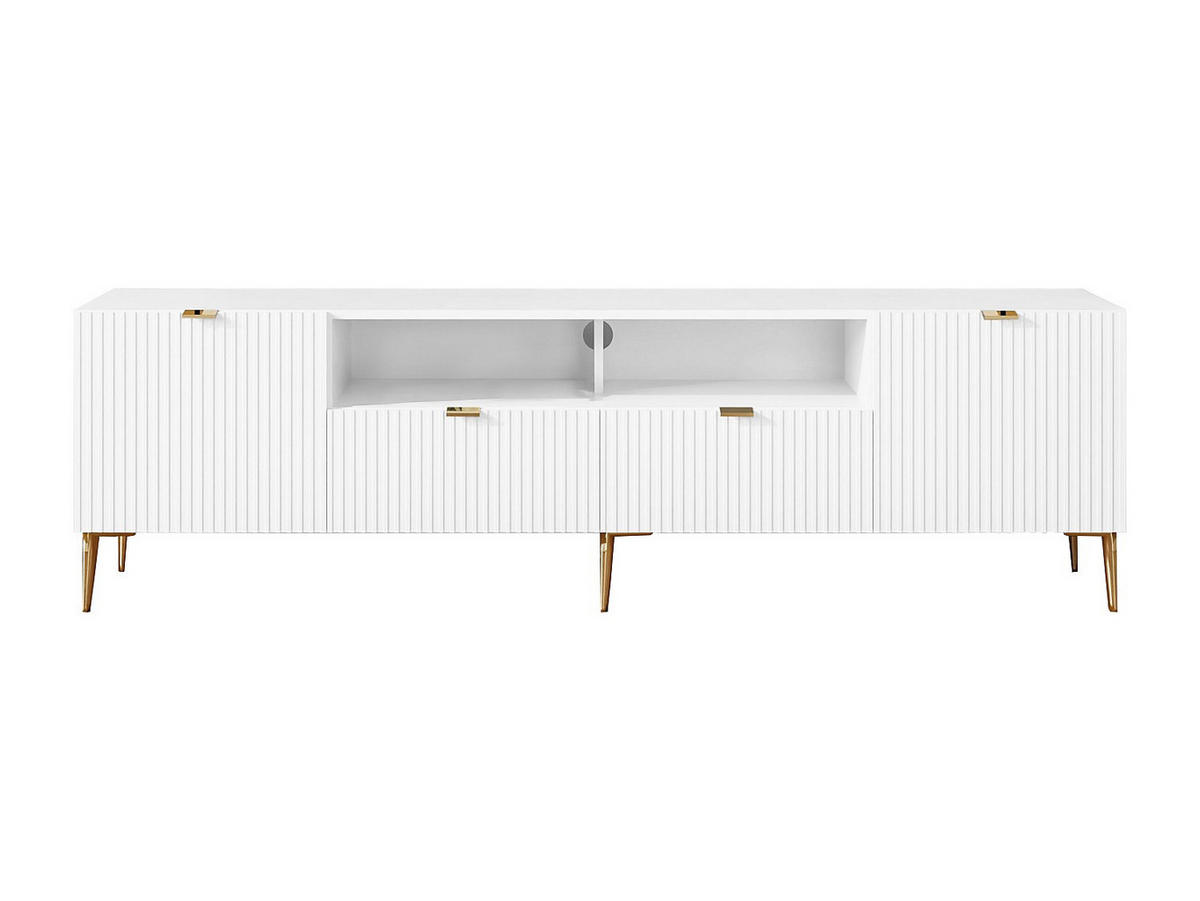 TV-MÖBEL mit 2 Türen, 2 Schubladen & 2 Ablagefächer - MDF & Stahl - Weiß & Goldfarben - YESINIA - Weiß, Holz (190/55/45cm) - Vente-Unique