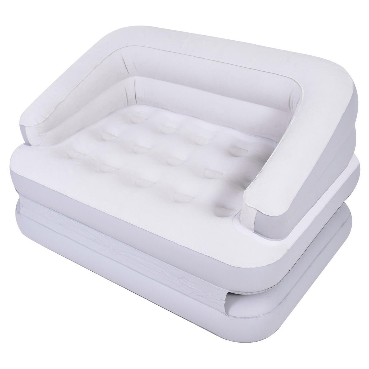 LUFTSOFA aufblasbares Sofa 198 x 138 x 62 cm weiß-grau wandelbar zum Doppelbett - Weiß/Grau, Kunststoff (138/198cm) - Avenli