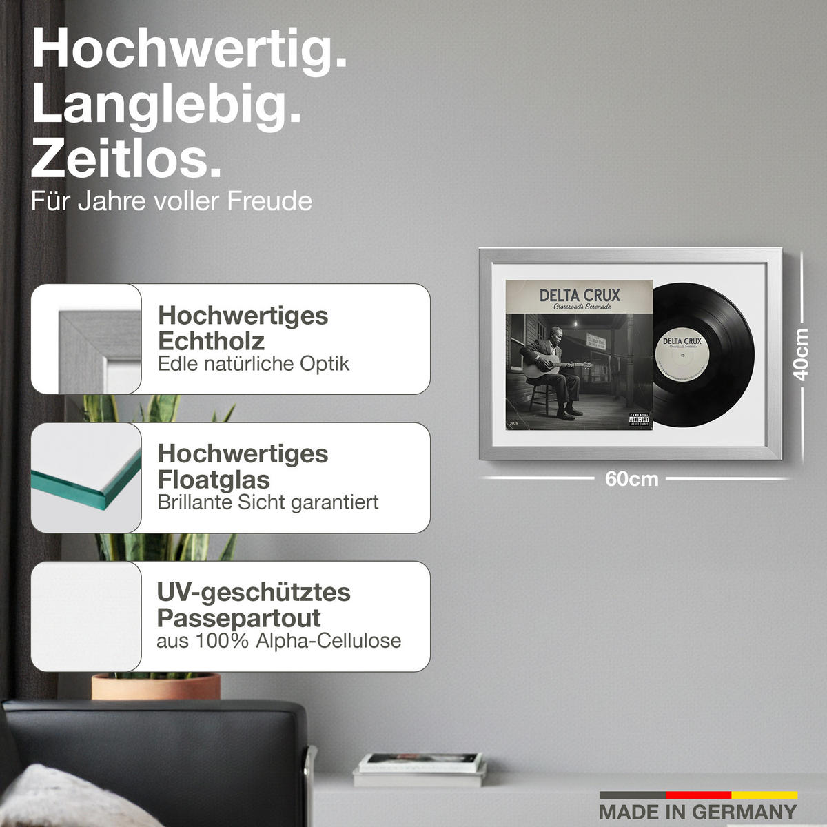 SCHALLPLATTEN BILDERRAHMEN 40/60 2er Set - Silberfarben, Holz (60/40cm) - K-Möbel