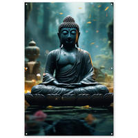 ZAHRADNÍ PLAKÁT Buddha - Socha - Buddha - Zen - Umění - Buddha 120x180 cm - tmavě šedá, plast (120/180/0.2cm) - OnlyWow