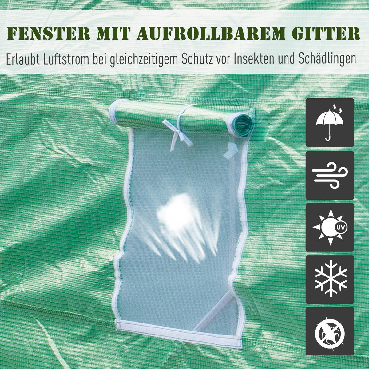 FOLIENGEWÄCHSHAUS, Grün, PE, Stahl - Grün, Kunststoff (190/200/445cm) - Outsunny