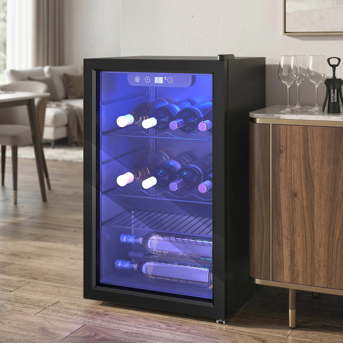 WEINKÜHLSCHRANK 43/46/74 cm Schwarz - Schwarz, Metall (43/74/46cm) - HOMCOM
