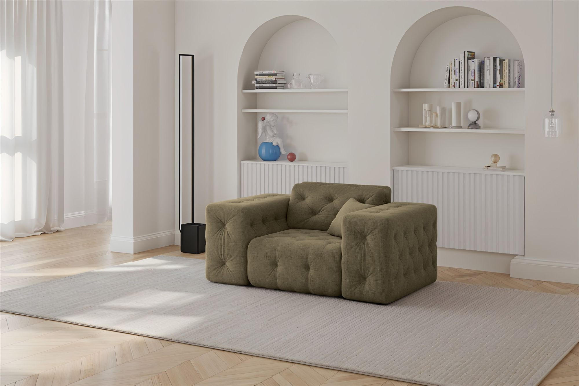 SESSEL Chantal In Moly - Grün, Holzwerkstoff/Textil (121/78/96cm) - Fun Möbel