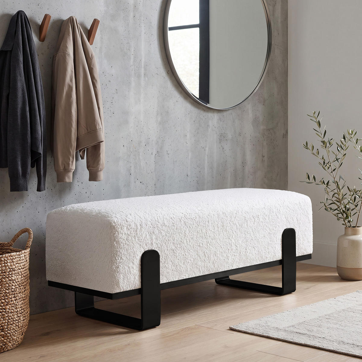 SITZBANK Melissa, Polsterbank 100 cm mit Metallgestell, Bouclé-Stoff, Hellbeige+Schwarz - Beige/Schwarz, Metall (100/47/35cm) - Beautysofa
