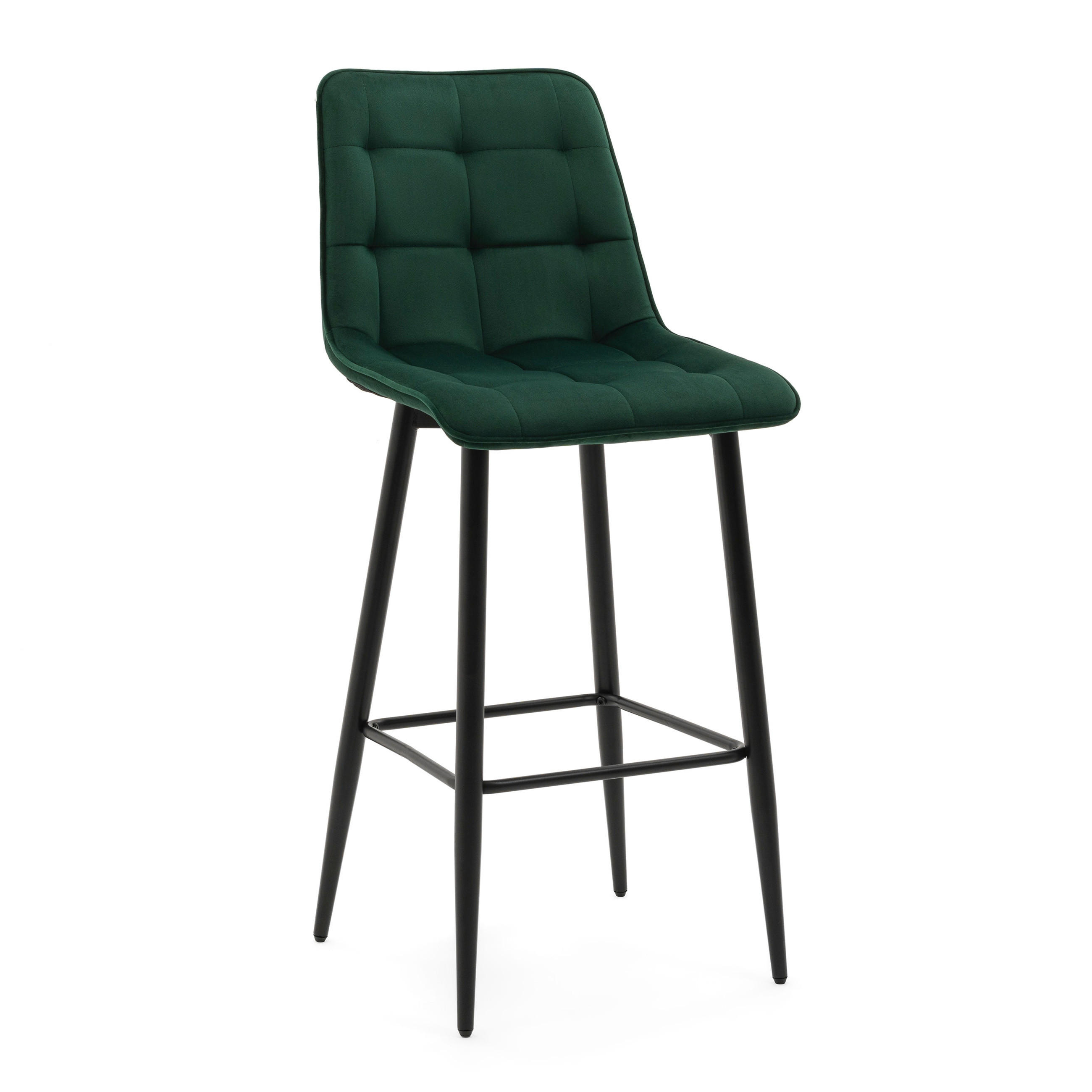 BARHOCKER CHIC gespolsterter mit Steppung - grün - Samt Velours - Schwarz/Grün, Textil/Metall (46/109/56cm) - NEW HOME