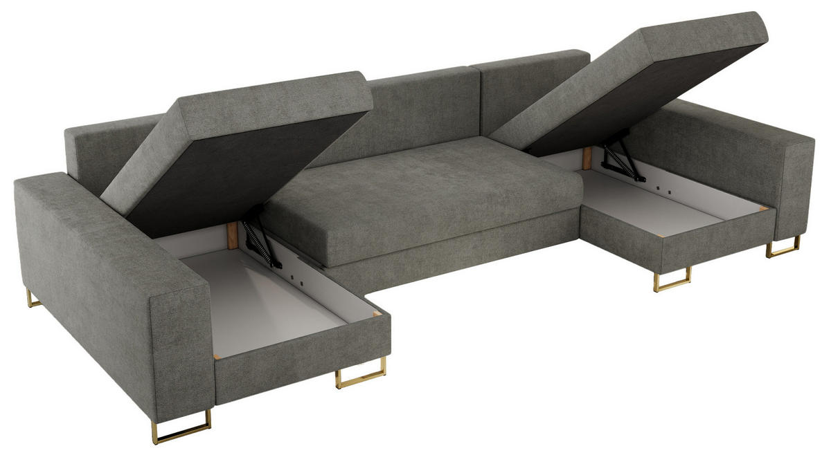 WOHNLANDSCHAFT DORIAN U Struktur Grau - Goldfarben/Grau, Textil/Metall (312/95/138cm) - MKS