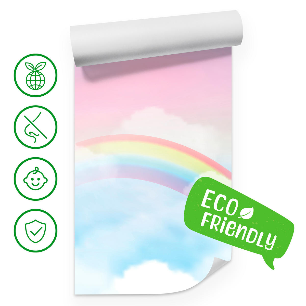 FOTOTAPETE für Schlafzimmer Regenbogen Rosa Himmel Wolken 500x350 - Blau/Gelb, Papier (500/350cm) - Muralo