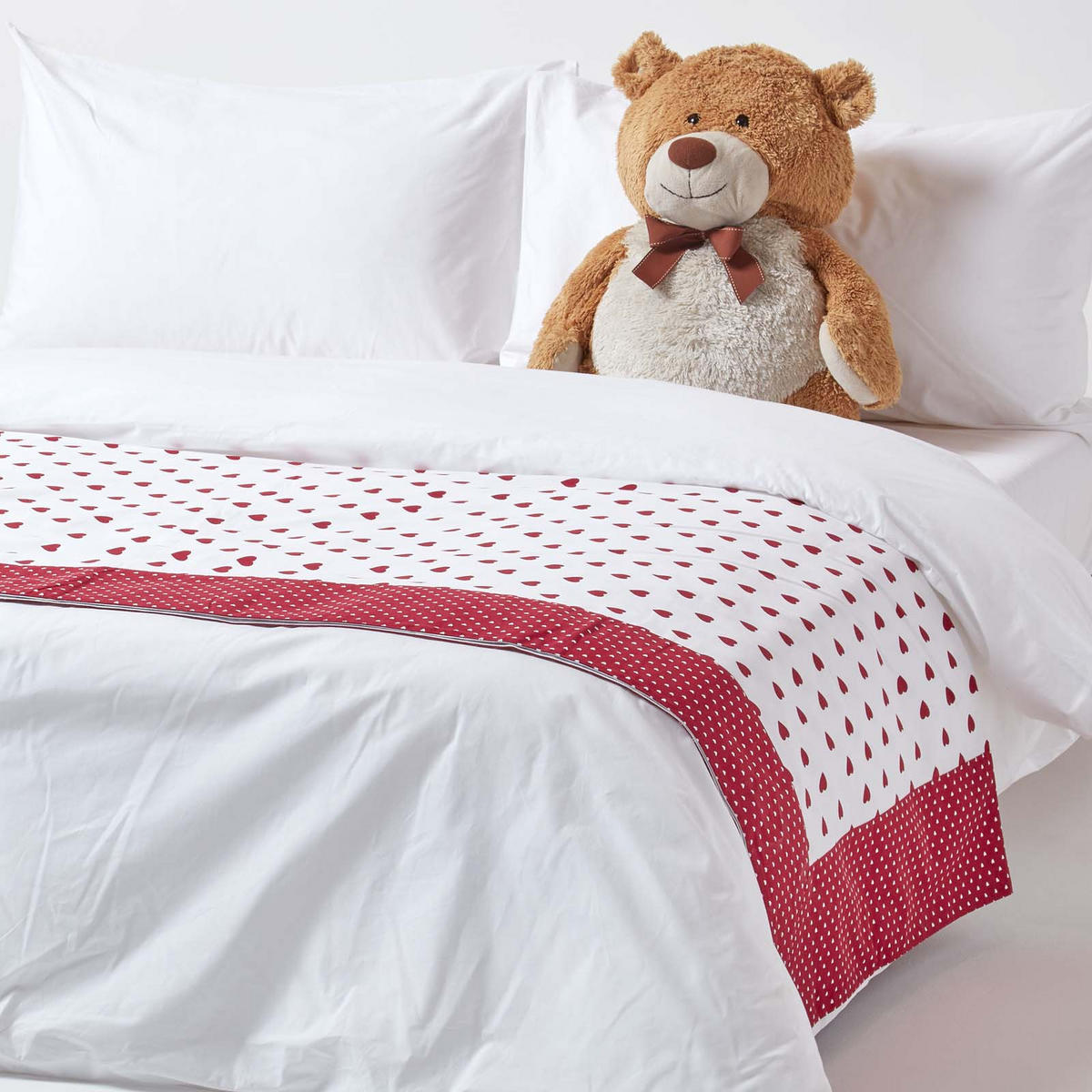 ÜBERWURF 150/200 cm, Herz-Muster, 100% Baumwolle - Rot, Textil (150/200cm) - Homescapes