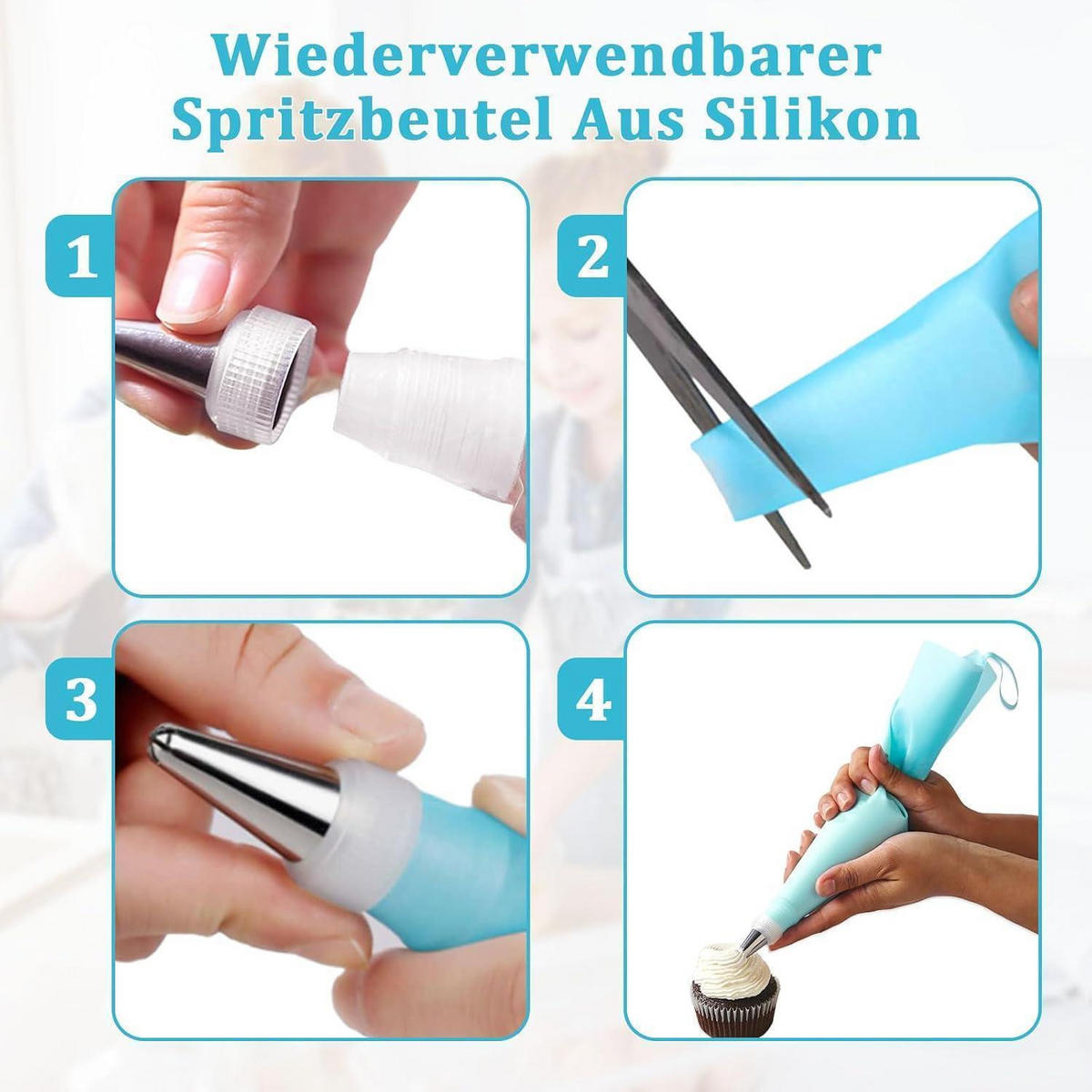SPRITZBEUTEL Set 62-teilig Edelstahl Silikon Blau - Blau, Kunststoff (16/8/30.5cm)