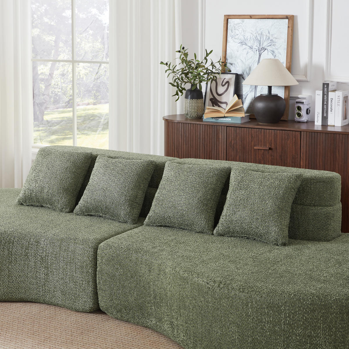4-SITZER SOFA Chenille Grün modular - Grün, Textil (310/65/110cm) - WISHDOR