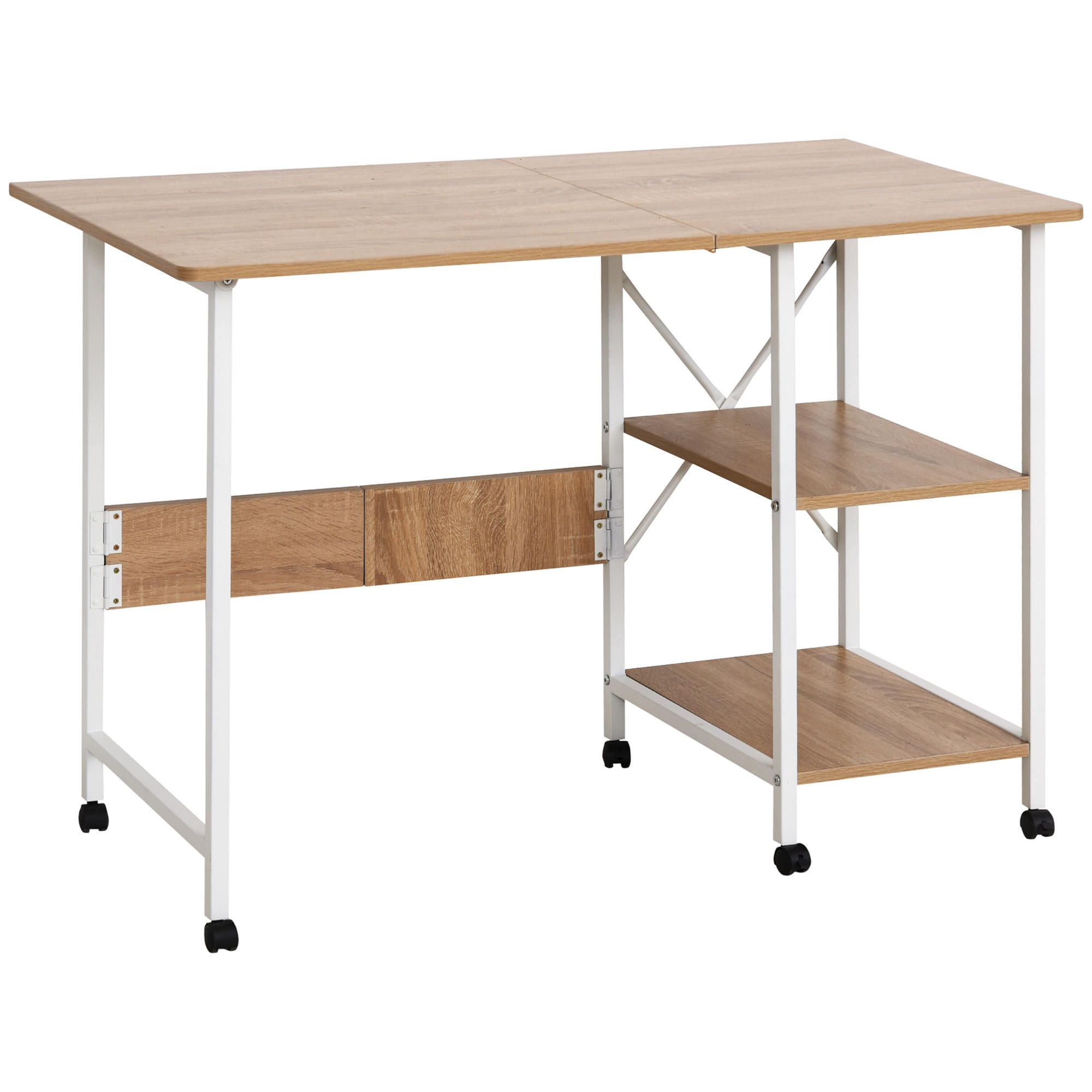 KLAPPTISCH , MDF, Weiß+Natur - Weiß, Kunststoff (55/76/107cm) - HOMCOM