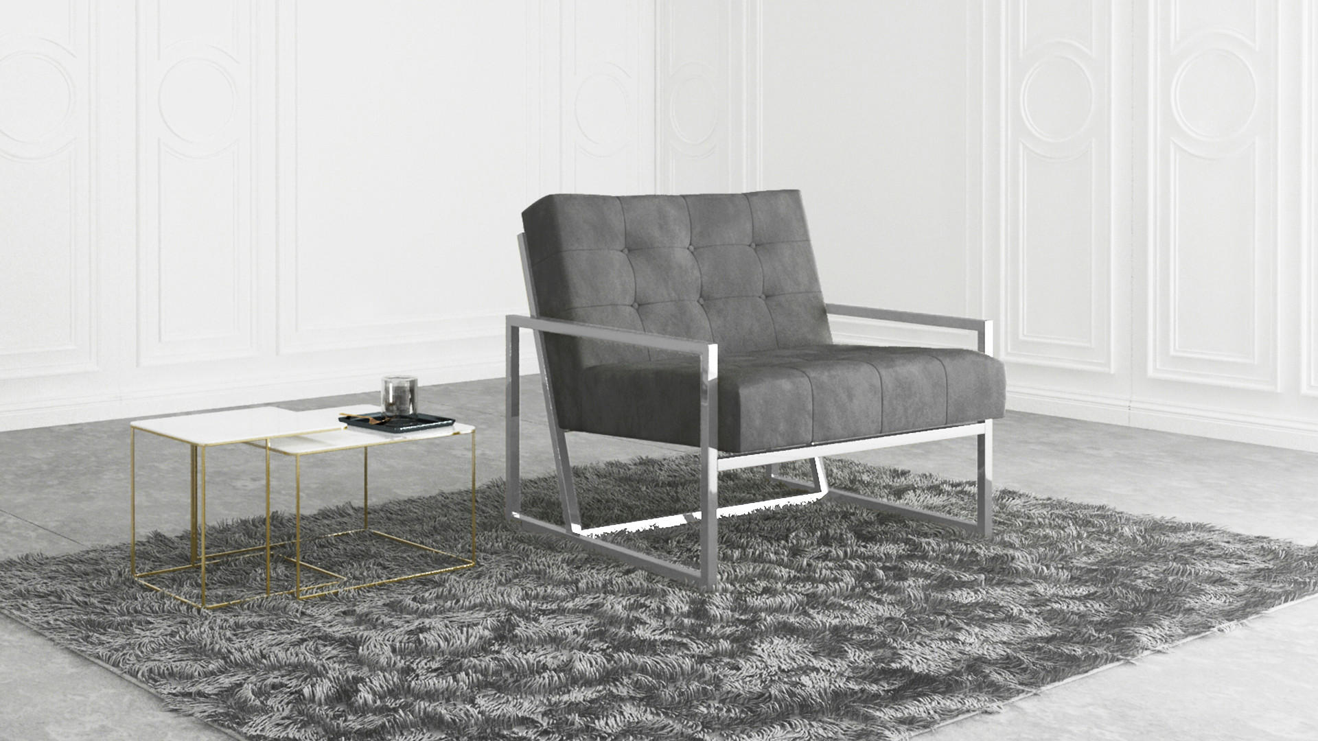 LOUNGESESSEL Duban Grau Samtstoff - Silberfarben/Grau, Holz/Textil (84/81/89cm) - S-Style Möbel
