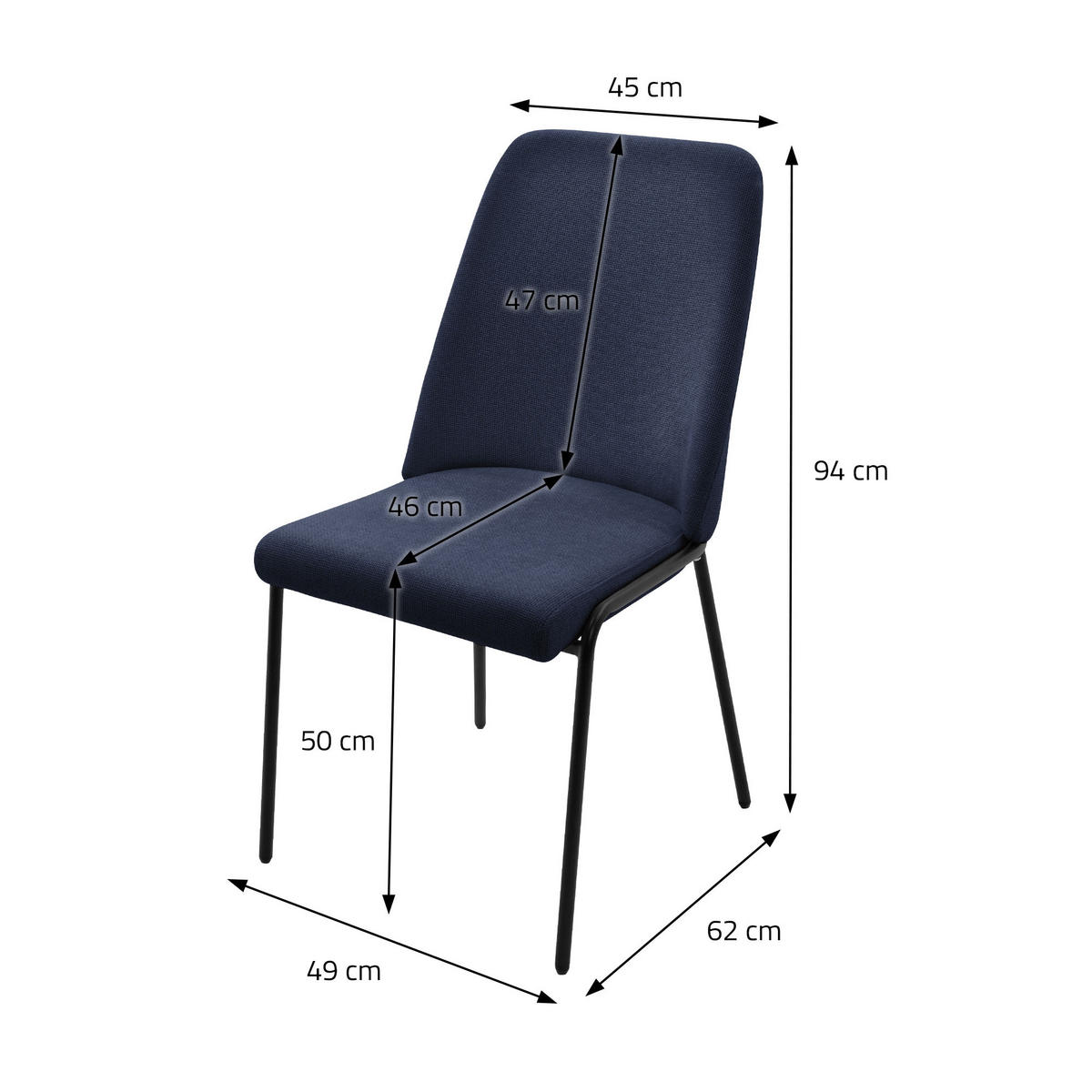 ESSZIMMERSTUHL 6er Set Dunkelblau mit Stoffbezug - Schwarz/Dunkelblau, Textil/Metall (49/94/62cm) - ML-DESIGN
