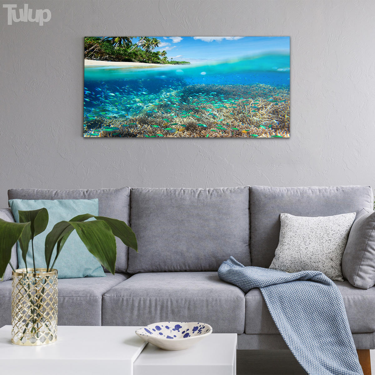 GLASBILD 120x60 cm Meereskorallenriff - Türkis, Glas (120/60cm) - TULUP