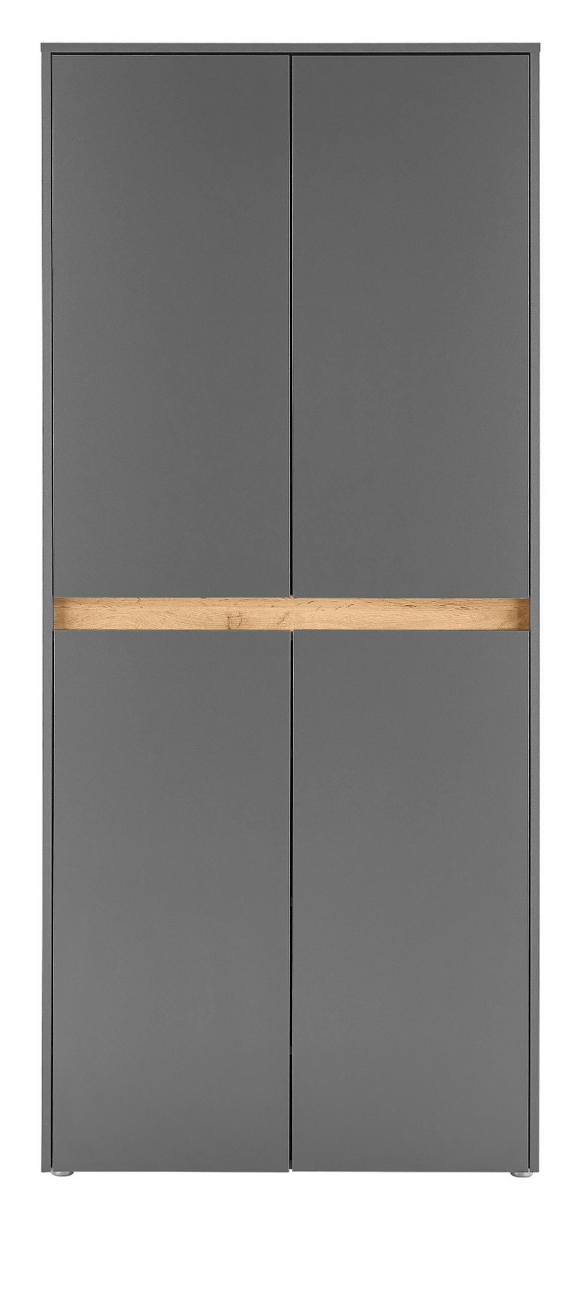 SCHUHSCHRANK grau matt, Eiche Wotan 85 x 195 cm, Flurschrank 4-türig - Eiche Wotan/Schwarz, Holzwerkstoff/Kunststoff (85/195/35cm) - Furn.Design