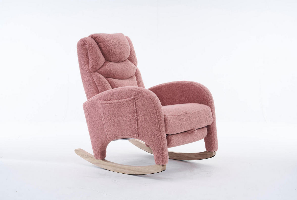 SCHAUKELSTUHL 66/125/101 cm rosa aus Lammfell-Optik mit Fußhocker - Rosa, Textil (125/101/66cm) - OKWISH