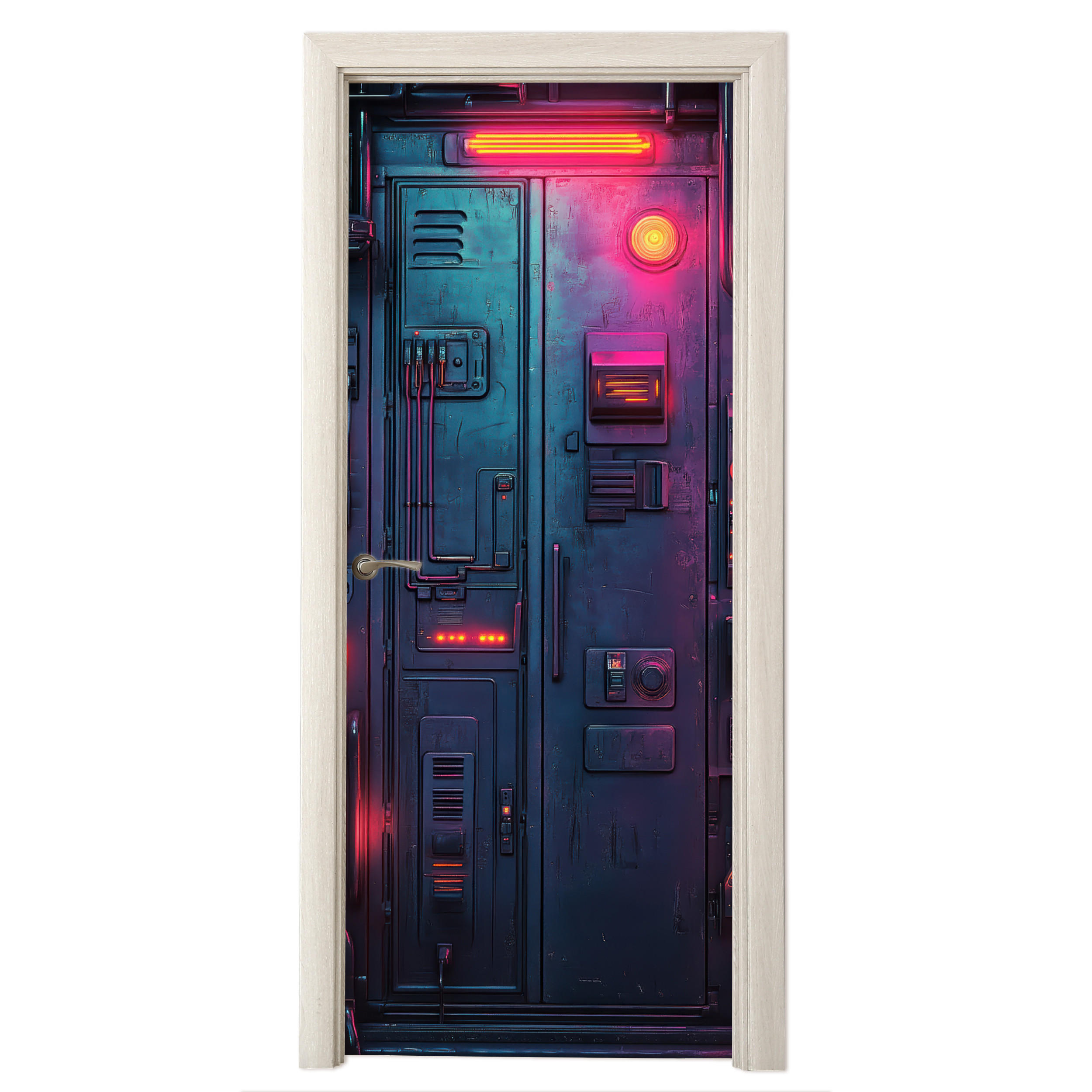 MuchoWow SAMOLEPKA NA DVEŘE Dveře - futuristické - modré - růžové - neonové 75x205