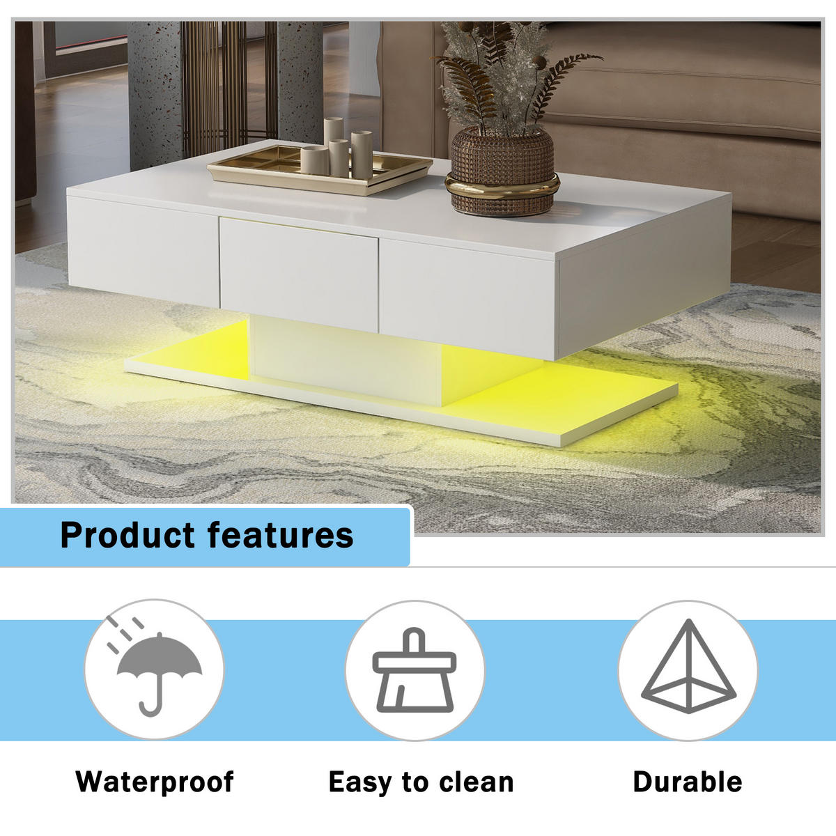 COUCHTISCH DE-178 Modern Weiß mit 2 Schubladen - Weiß, Holzwerkstoff (60/100/36cm)