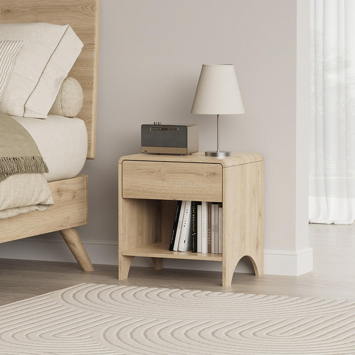 NACHTTISCH Oaki Eiche 47 x 50 cm mit 1 Schublade - Eichefarben, Holzwerkstoff (47/50/39cm) - Vicco