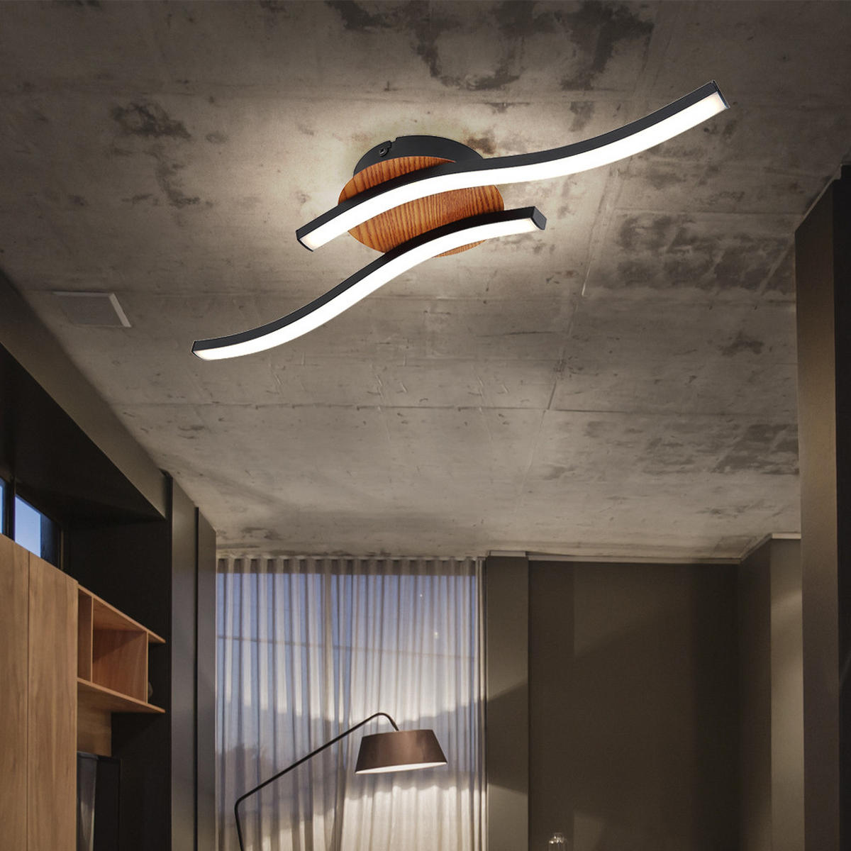 LED DECKENLEUCHTE Holzoptik Schwarz 2 flammig - Schwarz, Metall (51/13/7.5cm) - Globo Lighting