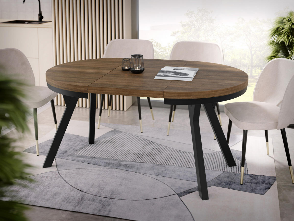 ESSTISCH Lume runder ausziehbarer, Arvadonna Chestnut 100-150/100/76 cm - Kastanienfarben/Schwarz, Holz/Holzwerkstoff (100/100/76cm) - WFL GROUP
