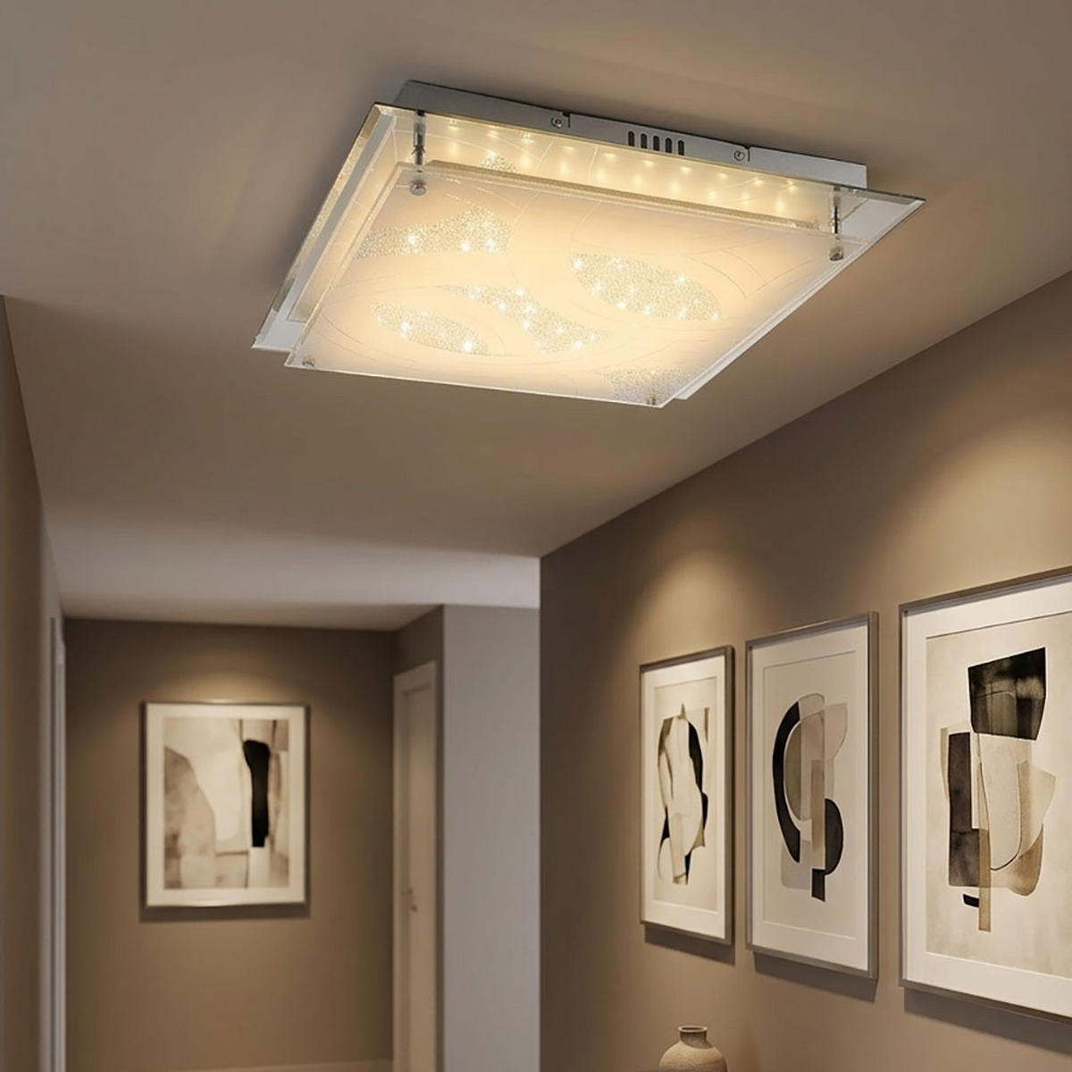 LED DECKENLEUCHTE Chrom Glas Silber - Silberfarben, Glas (43/43/8cm) - Globo Lighting