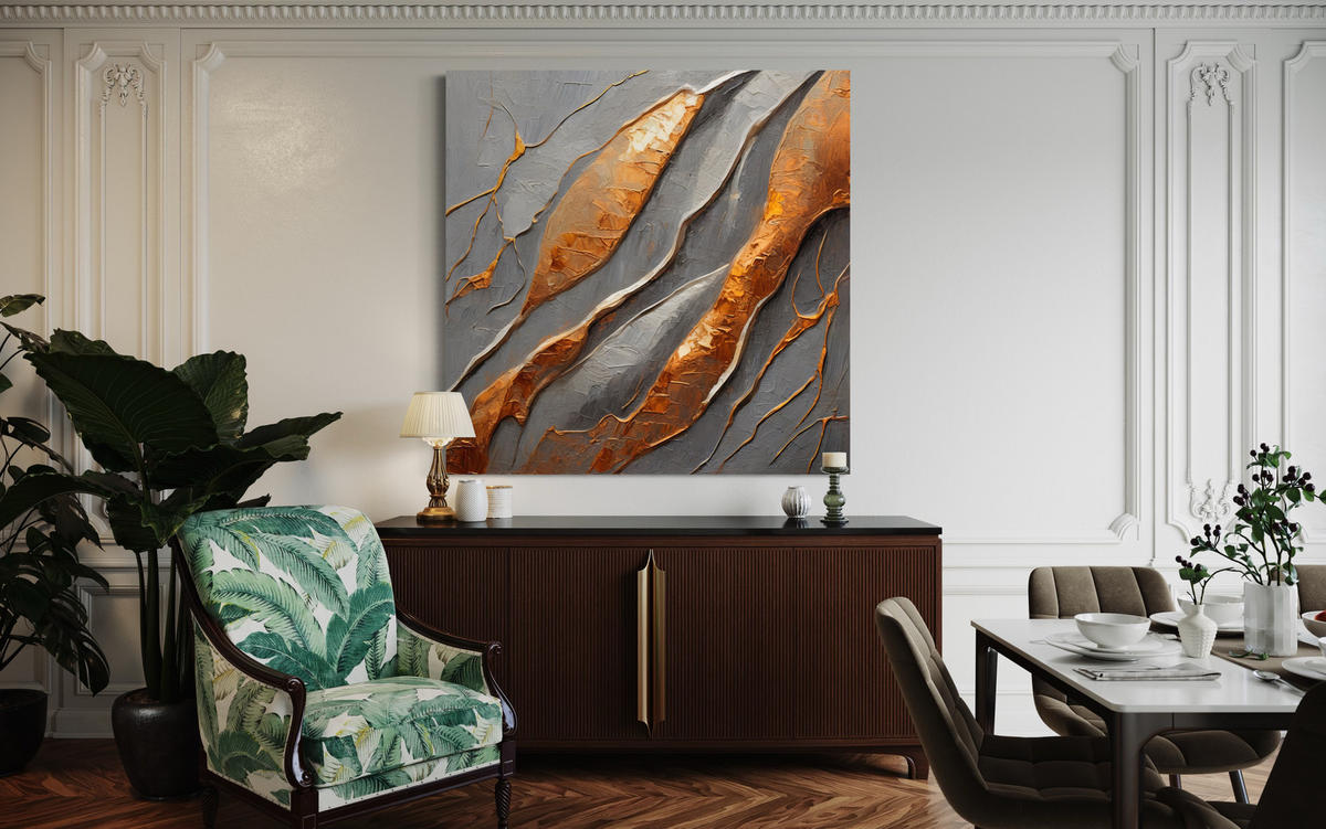 WANDBILD glamour stein abstraktion - Grau, Textil (50/50cm) - Feeby