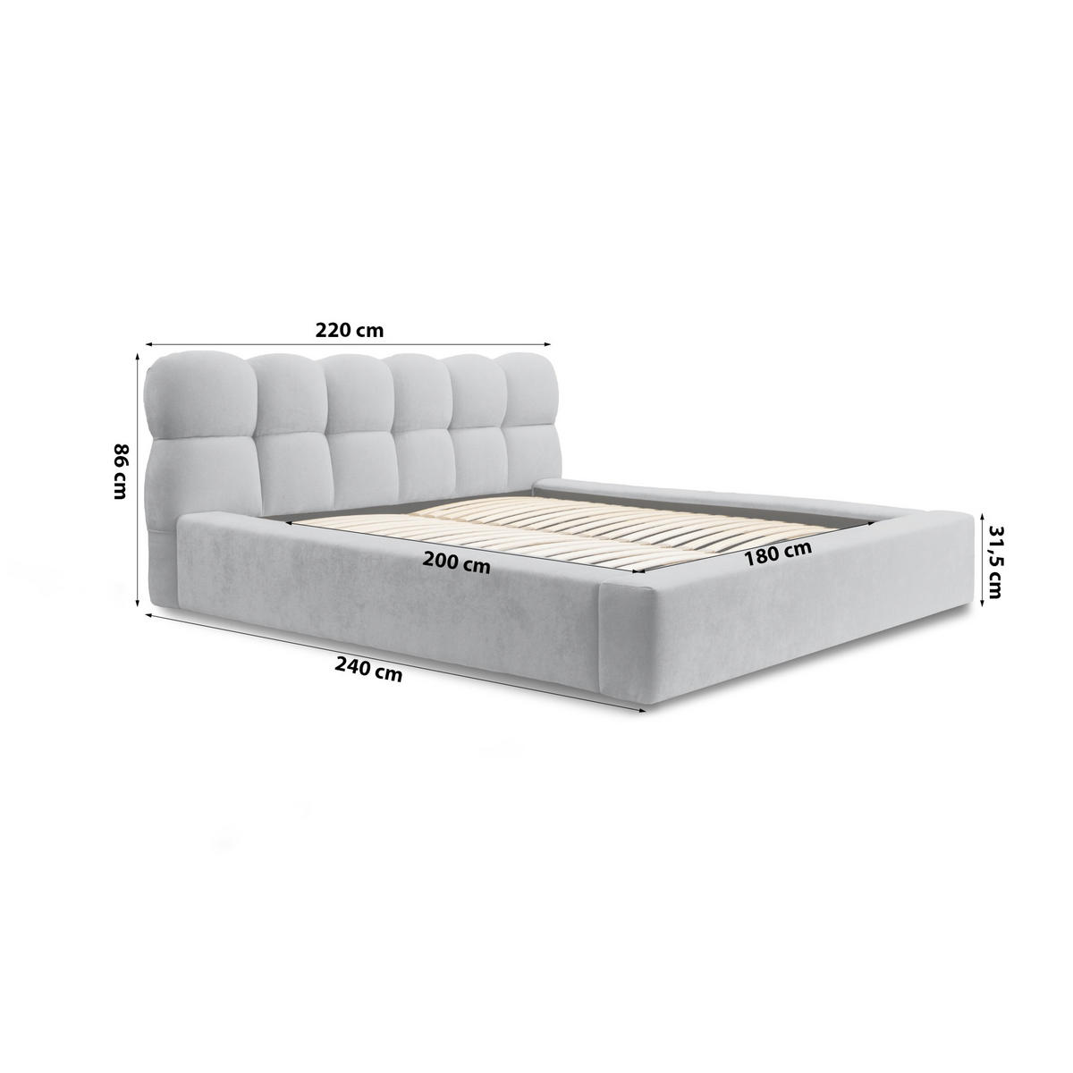 POLSTERBETT schenilen Struktur Paulon 180x200 cm, Grau - Grau, Textil (180/200cm) - Fedve