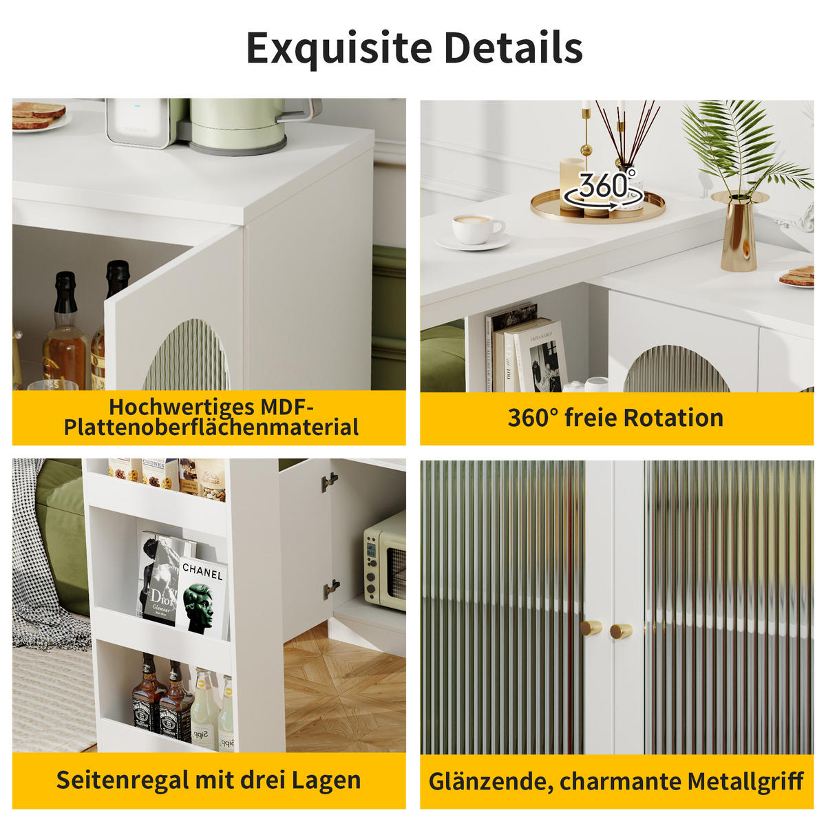 BARTISCH 120/40/97 cm Weiß aus MDF 360° drehbar mit Glastür und Stauraum - Weiß, Holzwerkstoff (120/40/103cm) - OKWISH