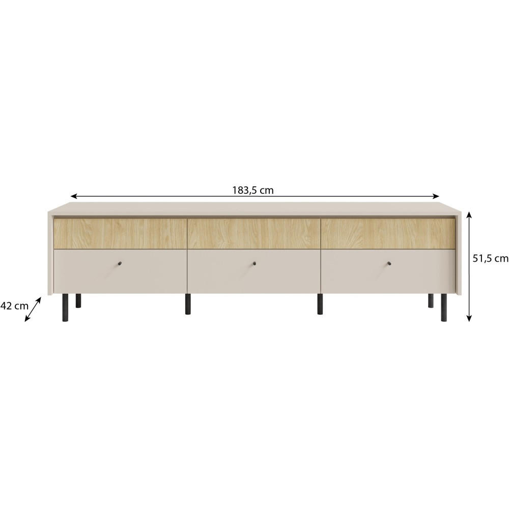 LOWBOARD Monako mit 6 Schubalden, Beige Sand - Eichefarben/Beige, Holzwerkstoff/Metall (183/51/42cm) - Beautysofa